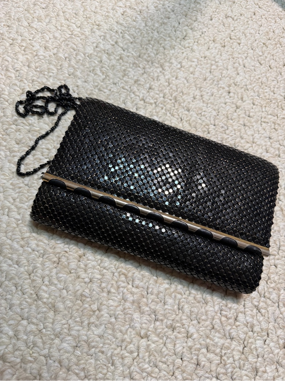 Vintage Black metal Evening Clutch with Chain Strap